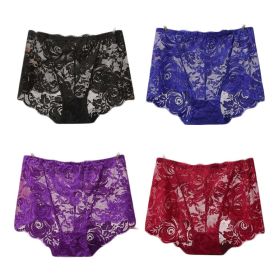 4 Pcs Womens Lace Sexy Bikini Panties Plus Size Boyshorts Panties High Waist Briefs Underwear,Blue Black Purple Wine Red