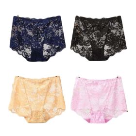 4 Pcs Womens Lace Sexy Bikini Panties Plus Size Boyshorts Panties High Waist Briefs Underwear,Black Blue Beige Pink