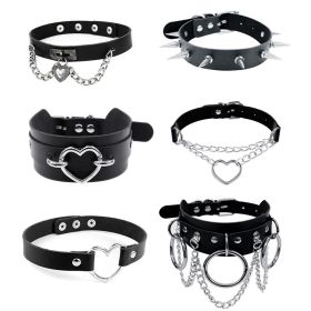 Harajuku Chocker Sexy Heart Lock Key Rivets Black Goth Punk Chokers Gothic Choker Necklace for Women Hip Hop Bondage Cosplay (Metal Color: cn0429p01)