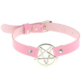 Personalized Exaggerated PU Leather Bondage Collar Fashion Belt Buckle Necklace (Color: Pink)