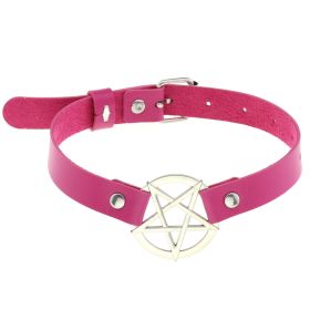 Personalized Exaggerated PU Leather Bondage Collar Fashion Belt Buckle Necklace (Color: Rose)