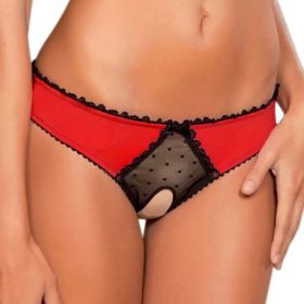 Panties Women Open Crotch Mesh Sexy Bowknot Hallow Out Erotic Lingerie Low Waist Crotchless Panties Women panties for sex (Color: Red, size: XL)