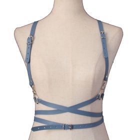 2022 Fashion Trend Women Men Gothic Handmade PU Leather Harness Belts Body Bondage Waist Straps Punk Rock Stylish Accessories (Color: N013-Blue)