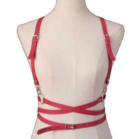 2022 Fashion Trend Women Men Gothic Handmade PU Leather Harness Belts Body Bondage Waist Straps Punk Rock Stylish Accessories (Color: N013-Rose red)