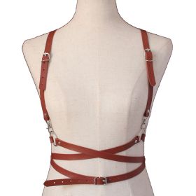 2022 Fashion Trend Women Men Gothic Handmade PU Leather Harness Belts Body Bondage Waist Straps Punk Rock Stylish Accessories (Color: N013-Brown)