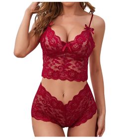 Sexy Women Lingerie Set Thin Lace Flower Printed Underwear Suit Female Adjustable Shoulder Strap Triangle Cup Bralettle (Color: red set, Cup Size: 2XL)