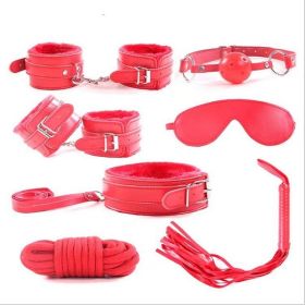 SM Bondage Restraint Set Sex Handcuffs Whip Anal Beads Butt Plug Anal Plug Bullet Vibrator Sex Toys for Woman Adult S&M Fetish (Color: PU-red-7pcs)