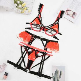 Summer Complex Craft Hollow Out Cutout Embroidery Joint Sexy Contrast Color Sexy Lingerie Suit (Color: Black, size: L)