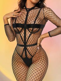 Sexy Lingerie Pink Fishnet Dew Charming Cute Girl Jumpsuit Two Piece Set (Color: Black, size: L)